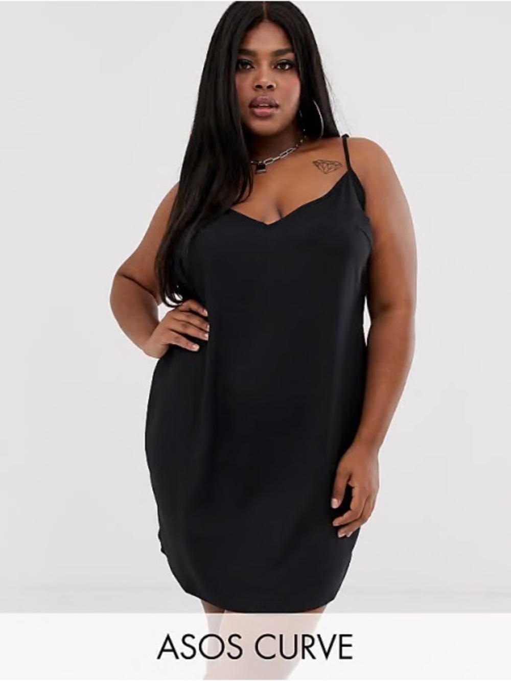 ASOS Curve Black V-Neck Mini Cami Slip Dress - Adjustable Straps